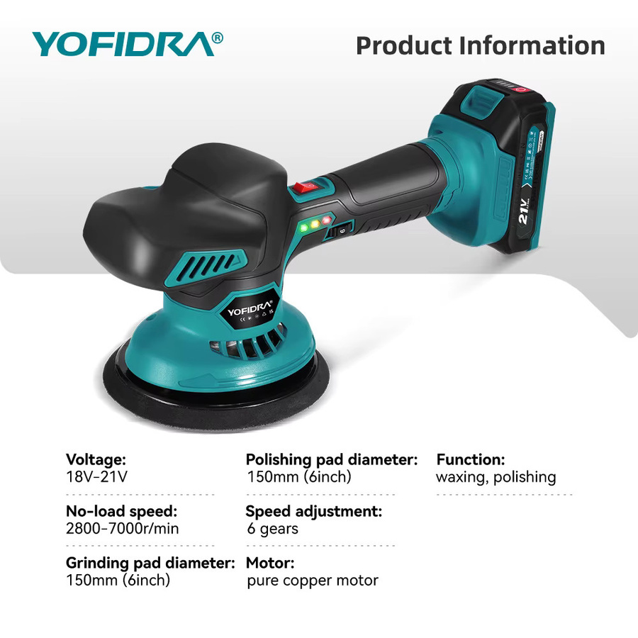 YOFIDRA Elektrische Autopoliermaschine 150 mm mit 7000 U/min für Makita LXT Akkus zum Polieren, Schleifen und Versiegeln - Bild 5