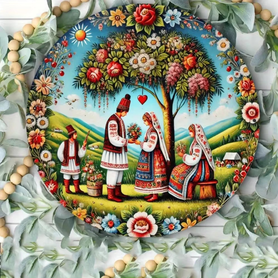 Kulturkunst Dekorative Malerei Rumänische Folklore in Multicolour als runde Wanddekoration mit floralem Design - Bild 4