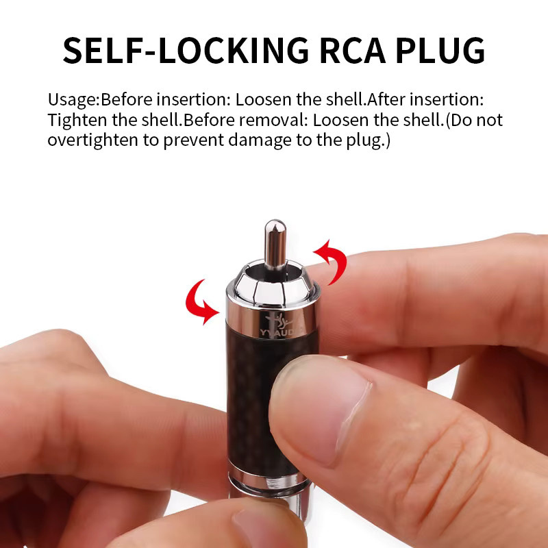YYAUDIO RCA-Stecker Set aus Tellur-Kupfer mit Rhodium-Beschichtung und Kohlefaser-Design in Schwarz für HiFi-Audio-Verstärker DIY 4 Stück - Bild 3