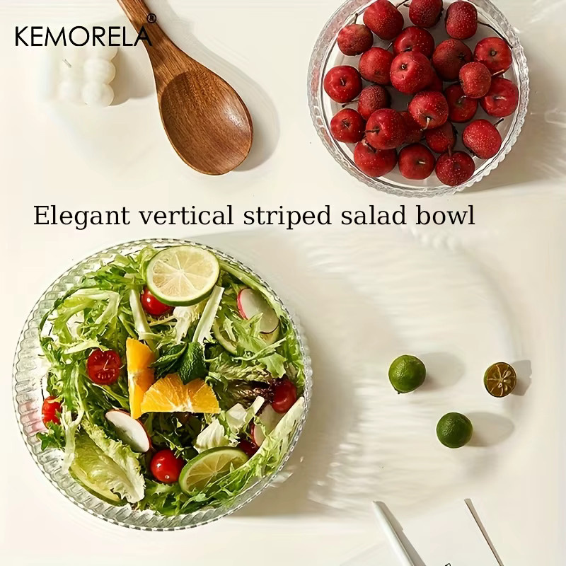 KEMORELA Salat- und Obstschale aus Glas mit Streifen-Design in Transparent, runde Servierschale für Dessert und Obst - Bild 3