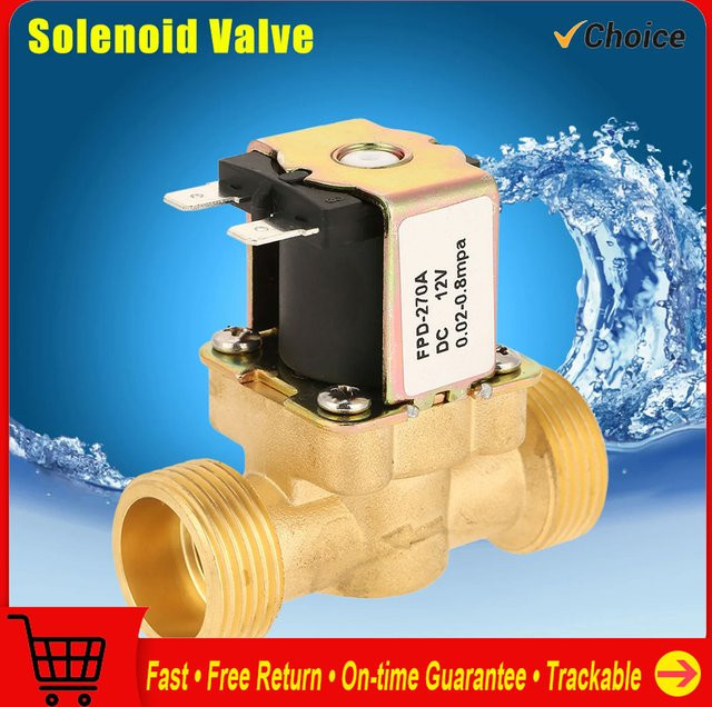 Elektrisches Magnetventil aus Messing in Gold, NC-Magnetventil mit G3/4 Anschluss und DC12 V Spannung für Wasser - Bild 1