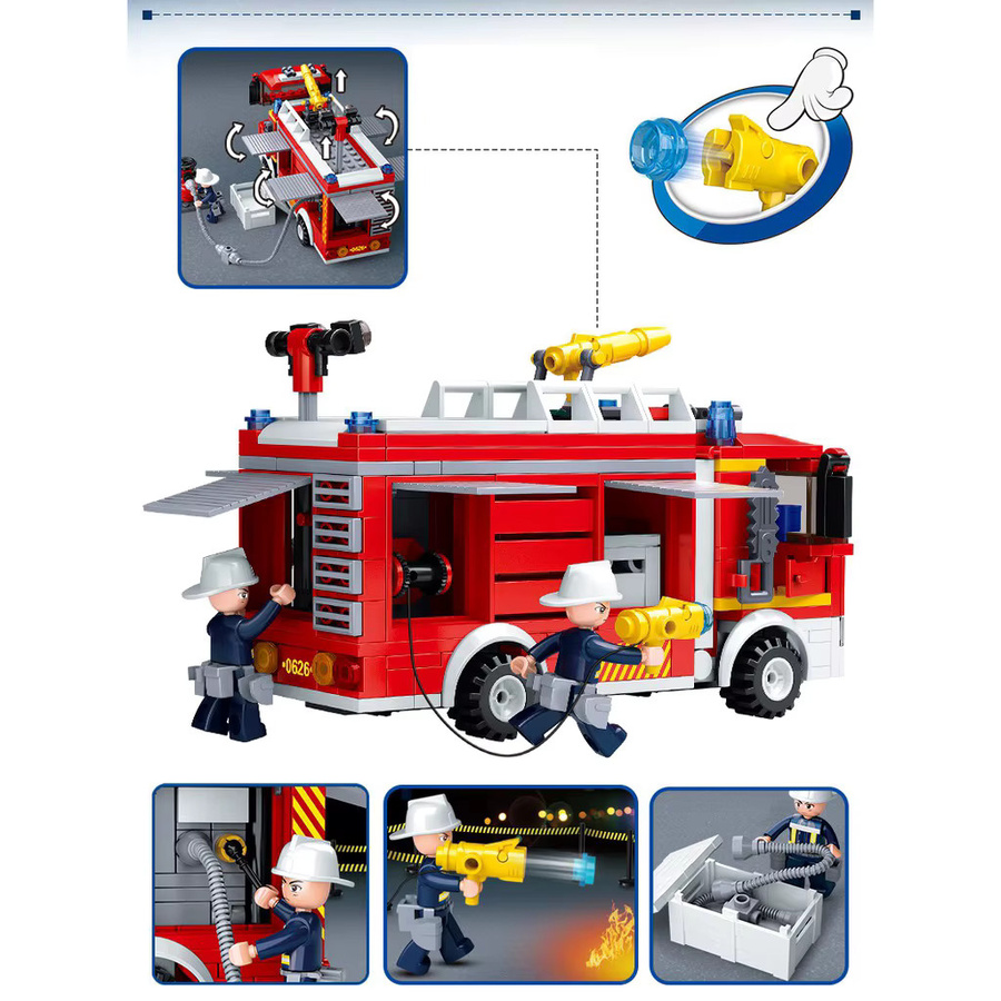 Matchstick Monkey Feuerwehr Set mit Feuerwehrauto und Bausteinen in Rot, 343 Teile - Bild 2