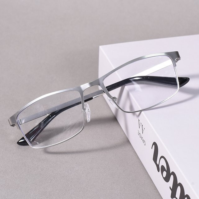 Lesebrille für Männer, Vollrand, rechteckig, Metall, grau, silber - Bild 1