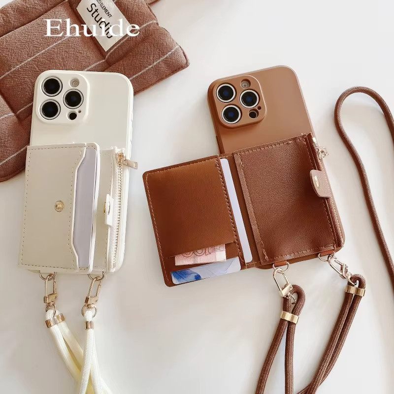 EHUIDE Brieftaschen-Riemenhülle für iPhone 16 Pro Max, 16 Plus, 16 Pro und 16 mit Kartenfächern und Umhängeband aus PU-Leder und Silikon in Weiß - Bild 2