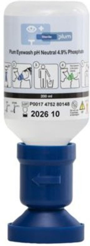 Plum Augenspülflasche pH-Neutral 200 ml mit ergonomischer Augenschale und Staubkappe, transparent/weiß, H x B x T: 16,5 x 5,5 x 5,6 cm - Bild 2