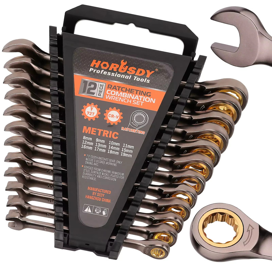 HORUSDY 12-teiliges Ratschenschlüssel-Set in Silber, metrische Schraubenschlüssel 8-19mm, vernickelt - Bild 6