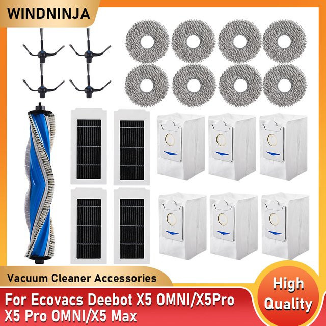 Ersatzteil-Set für Ecovacs X5 OMNI und X5 PRO OMNI: Staubbeutel, Hauptseitenbürste, Filter und Mopp-Zubehör - Bild 1