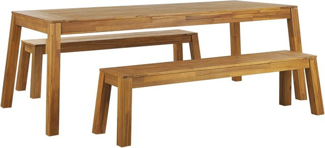 Beliani Gartentisch Set LIVORNO in hellem Holzfarbton, B/T/H: 225 x 105 x 77 cm - Bild 1
