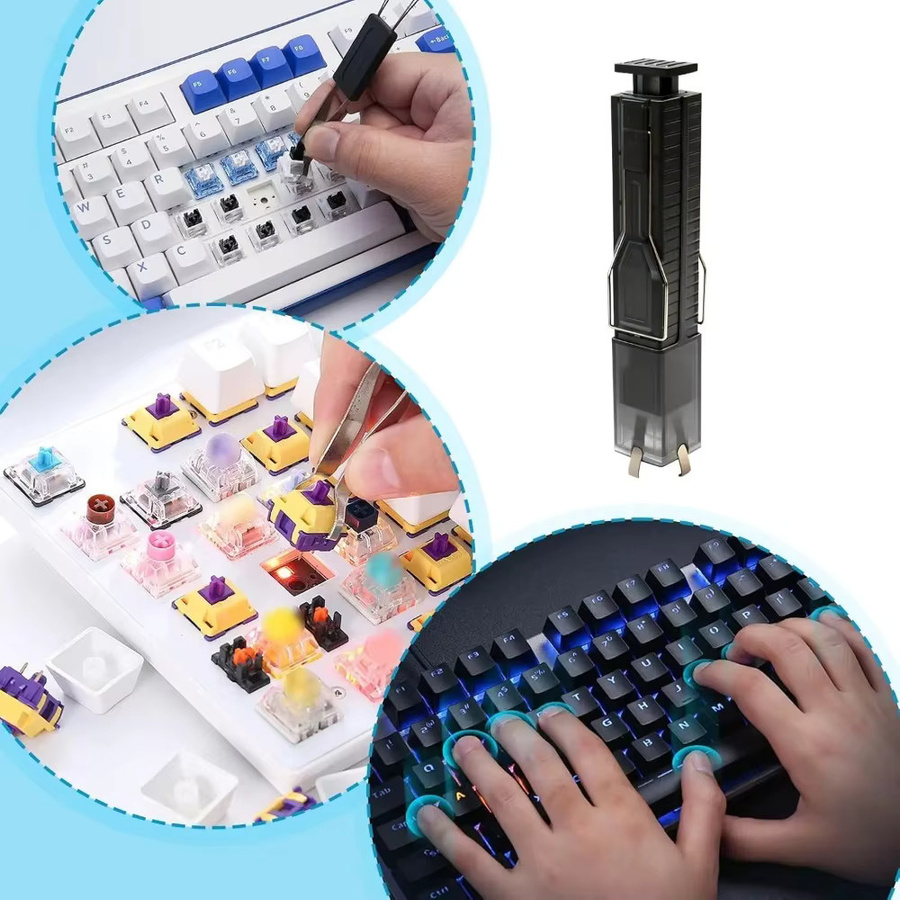 4-in-1 Tastatur-Reinigungset für mechanische Tastaturen mit Tastenkappen-Abzieher, Reinigungsbürste und Entladekabel - Bild 4