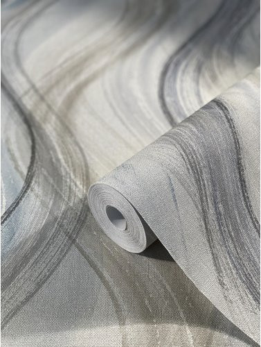 Marburg Vliestapete Shades mit grafischem Wellenmuster in Greige, Blau und Beige - Bild 1