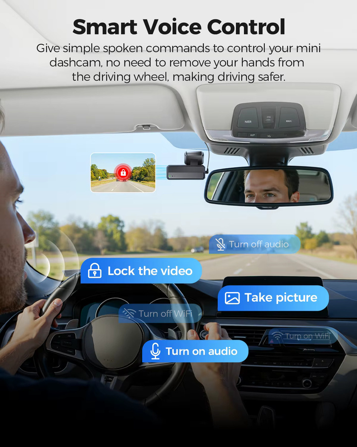 AZDOME M200 Max 4K Dash Cam mit englischer Sprachsteuerung, Wi-Fi, G-Sensor und 24H Parkmonitor in Schwarz - Bild 3