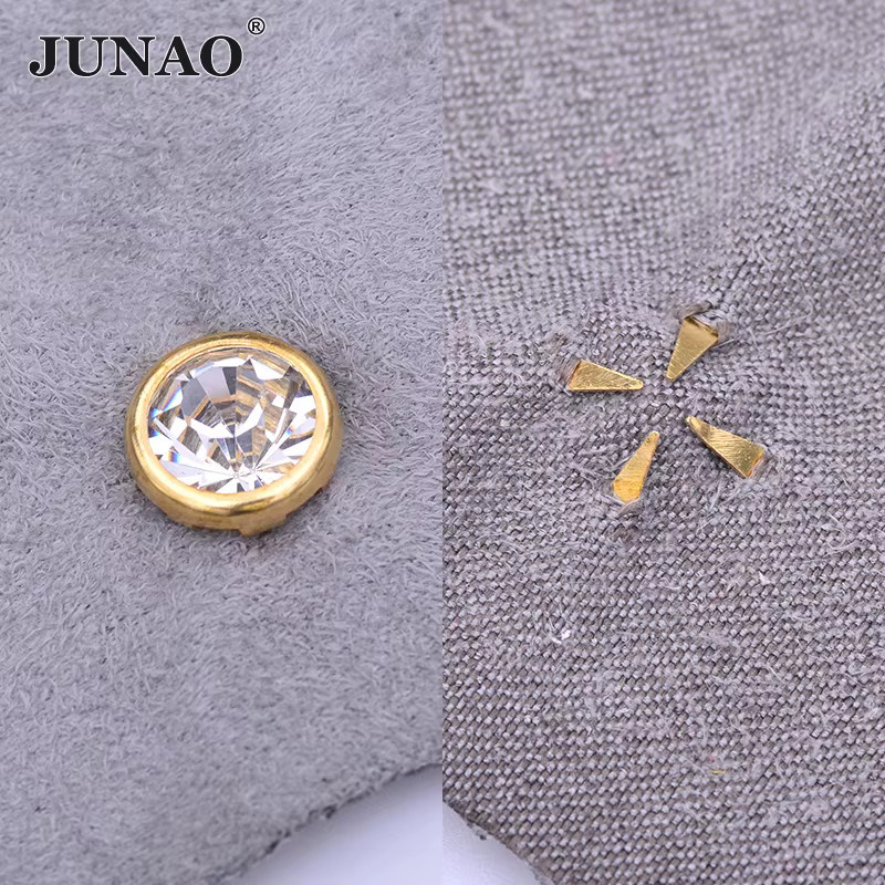 JUNAO 50 Stück Gold-Strass-Nieten aus Metall für DIY, Kleidung und Leder, Durchmesser: 10 mm - Bild 2