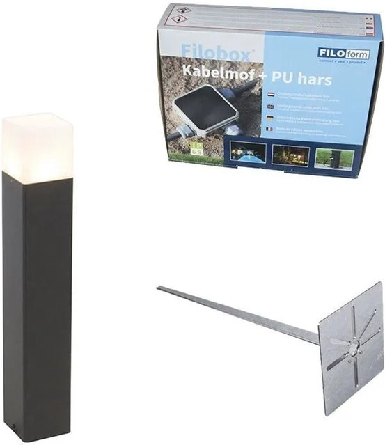 QAZQA Außenpoller für den Garten aus Aluminium in Schwarz mit Opalglas und Erdungsstift, Höhe: 50 cm - Bild 1