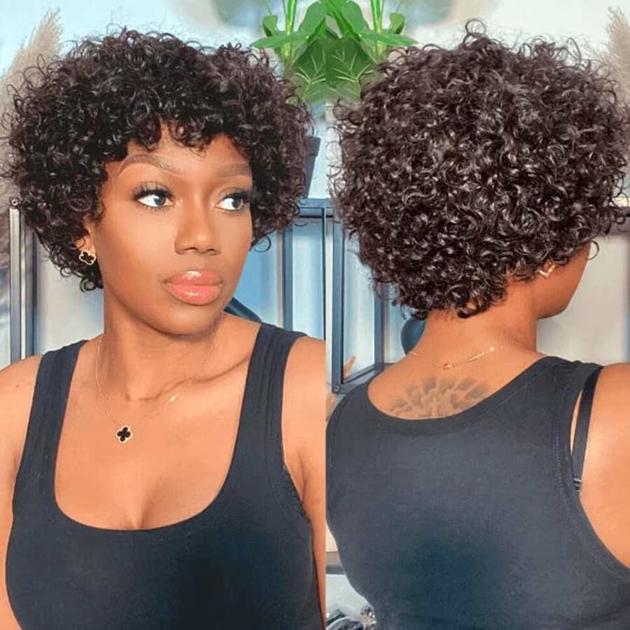 Afro-Locken-Bob Echthaarperücke mit Pony, brasilianisches Remy-Haar, braun, Damen - Bild 2