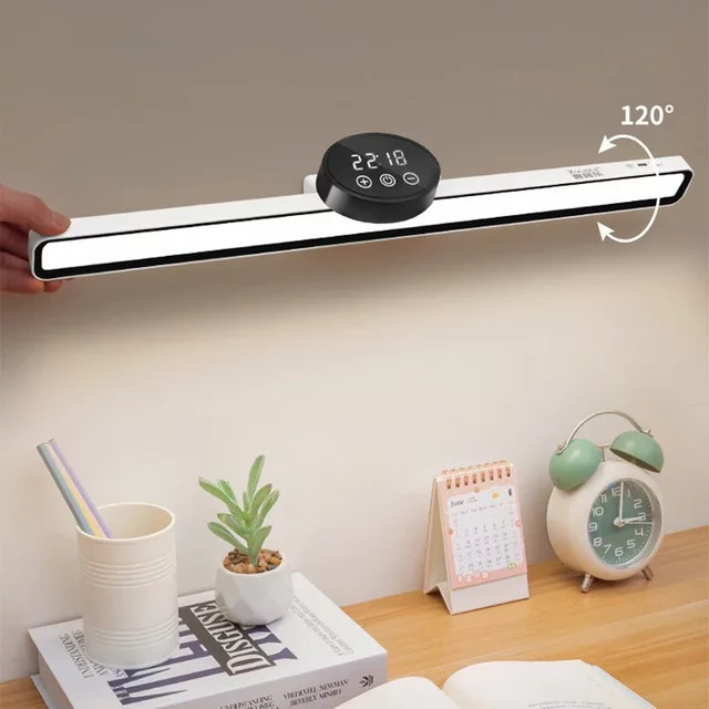 Feimefeiyou LED Schranklampe mit Uhr, magnetische USB-aufladbare Tischlampe, stufenlos dimmbar, Weiß, Länge: 55 cm - Bild 1