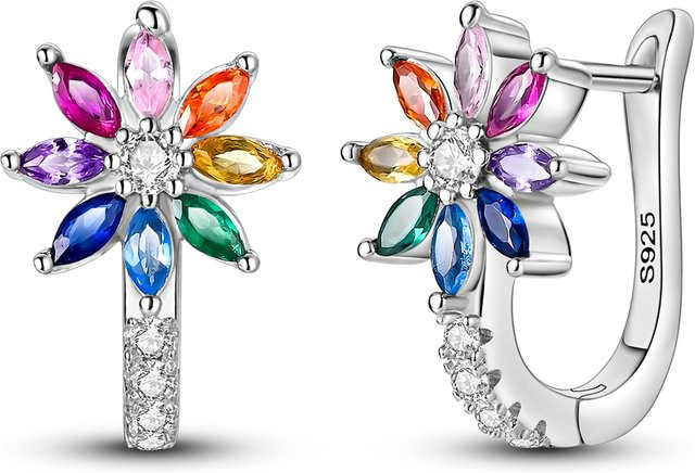 Creolen 925 Silber, Regenbogen-Blumen, Damen - Bild 1