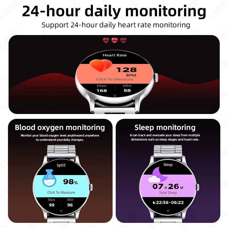 LIGE Smartwatch, Edelstahl, Schwarz, Unisex, Bluetooth, Wasserdicht - Bild 4