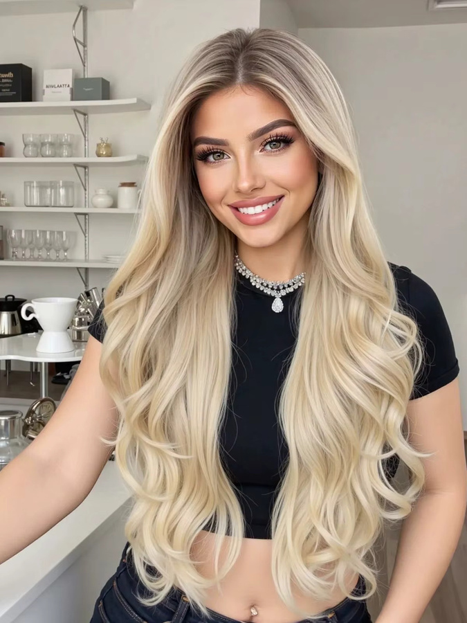 HENRY MARGU Perücke, Ombre Blonde, langes gewelltes Haar, Synthetische Faser - Bild 4