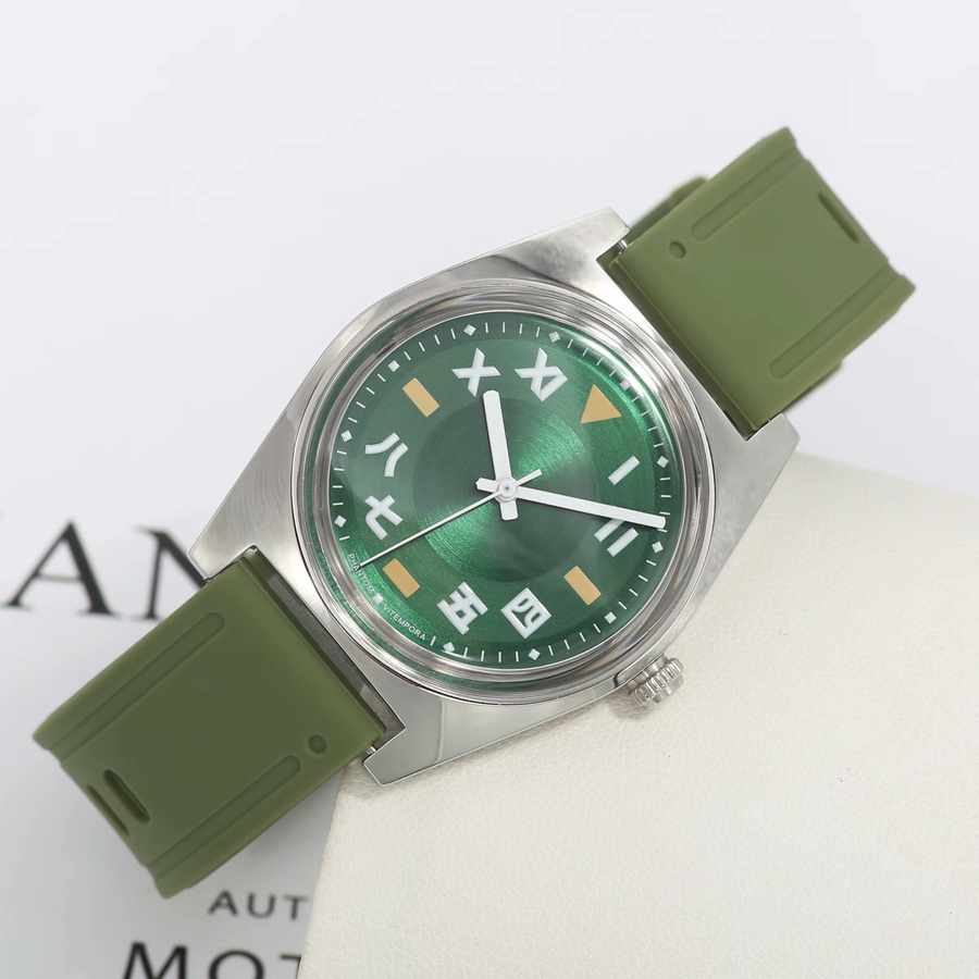 HEIMDALLR Armbanduhr, Handaufzug, Edelstahl, Silber, Grün, Silikon, 36 mm, Herren - Bild 4