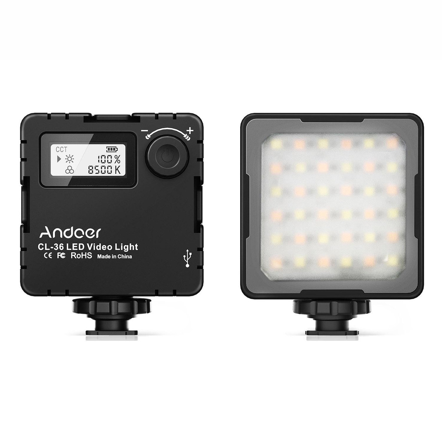 Andoer CL-36 Mini LED-Videoleuchte Schwarz, dimmbar, 2800 K–8500 K, mit integriertem Akku und LCD-Display - Bild 6