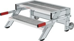MUNK Aluminium-Arbeitspodest fahrbar mit Stahl-Gitterrost, Farbe: Silber, Stufenbreite: 80 cm, 2 Stufen - Bild 1