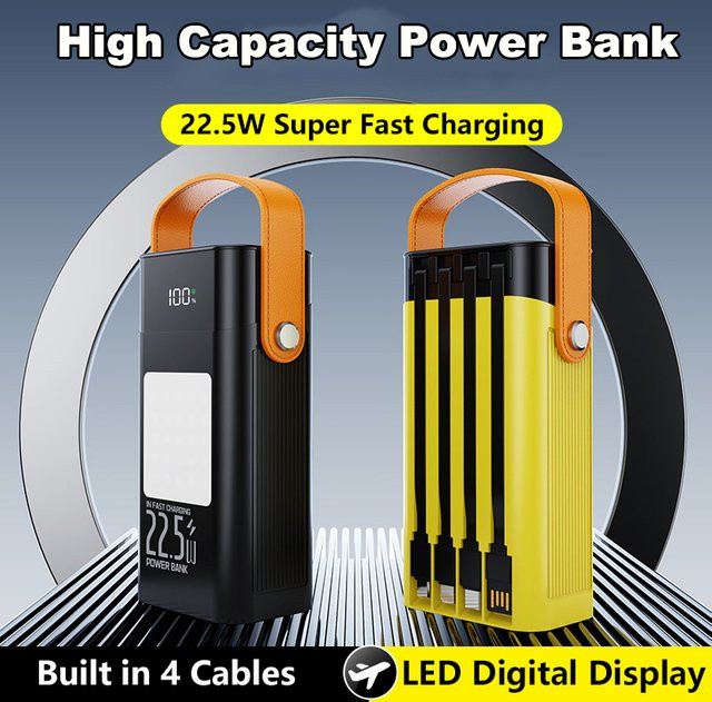 Power Bank mit 40000 mAh und integriertem Kabel, 22,5 W Schnellladung, Tragbares Ladegerät in Grün - Bild 1