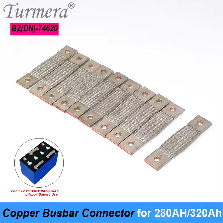 Turmera Sammelschiene für LiFePO4-Batterien aus Kupfer mit flexiblem Anschluss, 400 A, B/T/H: 74 x 57 x 53 mm, passend für 12 V Batterien mit 280 Ah, 310 Ah oder 320 Ah, Lochabstand 2 mm - Bild 1