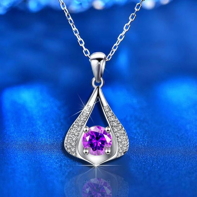 Halskette S925 Sterlingsilber, Herzförmiger Wassertropfen, blue, Damen - Bild 1