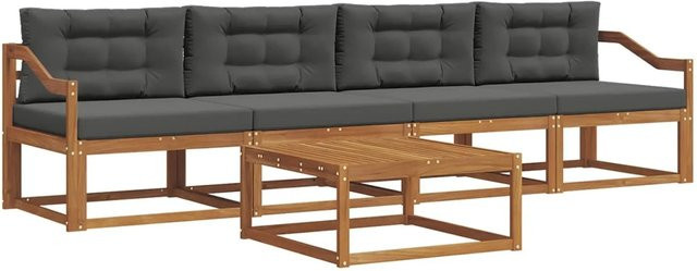 vidaXL Outdoor-Sofagarnitur aus Akazienholz mit Kissen in Anthrazit und Natur - Bild 1
