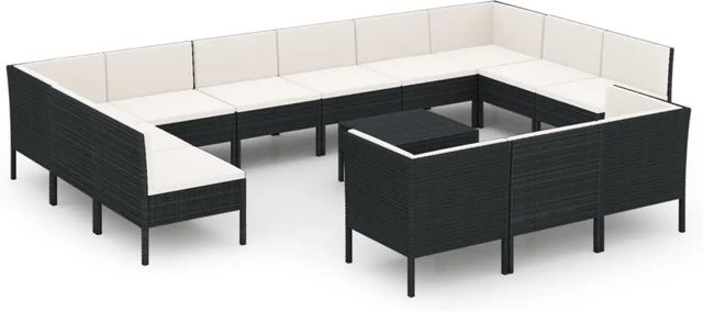vidaXL 14-tlg. Garten-Lounge-Set in U-Form aus Poly Rattan mit Auflagen und Couchtisch in Schwarz und Weiß - Bild 1