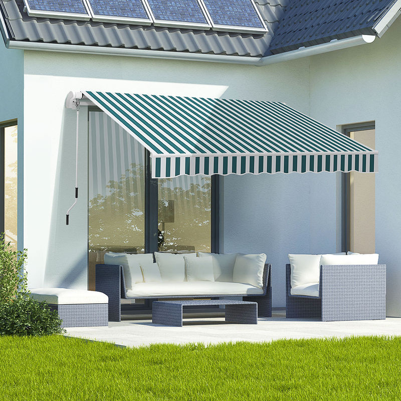 Outsunny manuelle Gelenkarmmarkise mit Handkurbel zur Wandmontage, Farbe Weiß-Grün, B/T: 395 x 245 cm - Bild 2