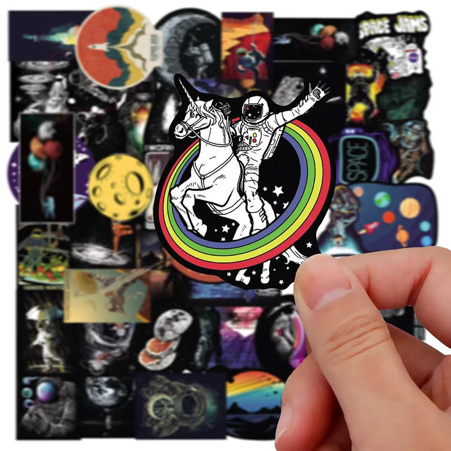 50 Stück Weltraum Astronaut Graffiti Aufkleber von GOGOTU, Wasserdichte PVC Sticker in Multicolour für Skateboard, Kühlschrank und Gepäck - Bild 3