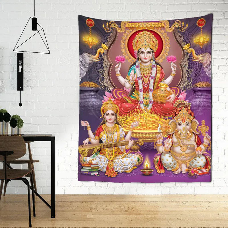 Bunter Elefant Wandteppich im Bohemian Stil, mehrfarbig, B/H: 95 x 70 cm - Bild 1