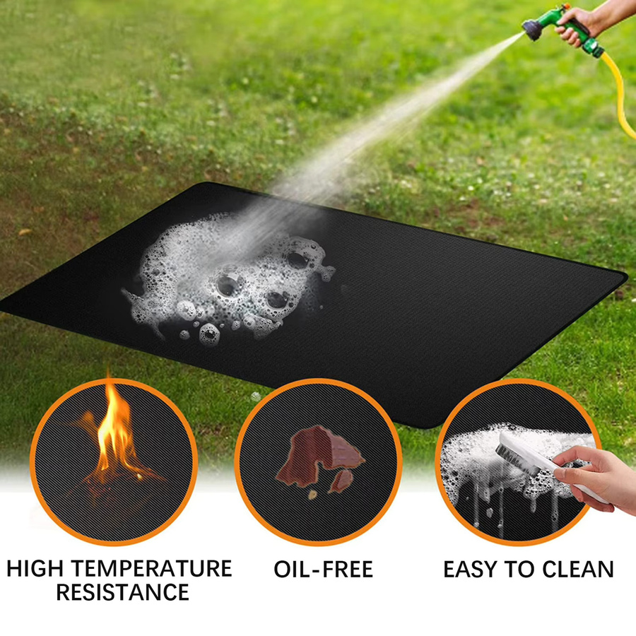 KISS-THE-NIGHT Ölbeständige und feuerhemmende Schutzmatte für Outdoor-Grills in Schwarz, Breite: 122 cm - Bild 5