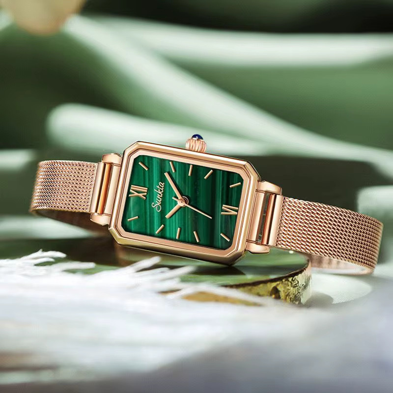 Sunkta Armbanduhr Damen, Quarz, rechteckig, grün, Roségold, Milanaise - Bild 2