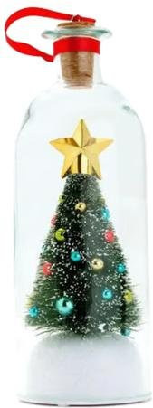 Jijijing Weihnachtsbaum Ornament Flaschenpost mit Sprachwiedergabe und Schneeszene in der Flasche, Grün und Mehrfarbig - Bild 1