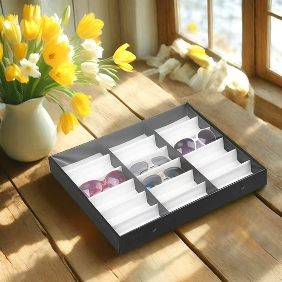 Etmakit 18-teiliges Brillen-Display und Aufbewahrungsset in Schwarz für Sonnenbrillen, Brillen und Schutzbrillen mit staubdichten Hüllen und Schmuckbehältern - Bild 3