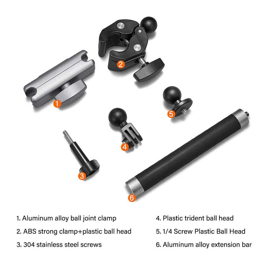 Motorrad Lenker Halterung aus Metall-Aluminiumlegierung in Schwarz für GoPro Hero 13 12 11 10, Insta360 und DJI Osmo Action Kameras - Bild 5