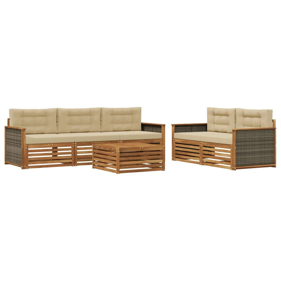vidaXL Outdoor-Sofagarnitur aus Akazienholz mit Kissen in Natur und Beige - Bild 2