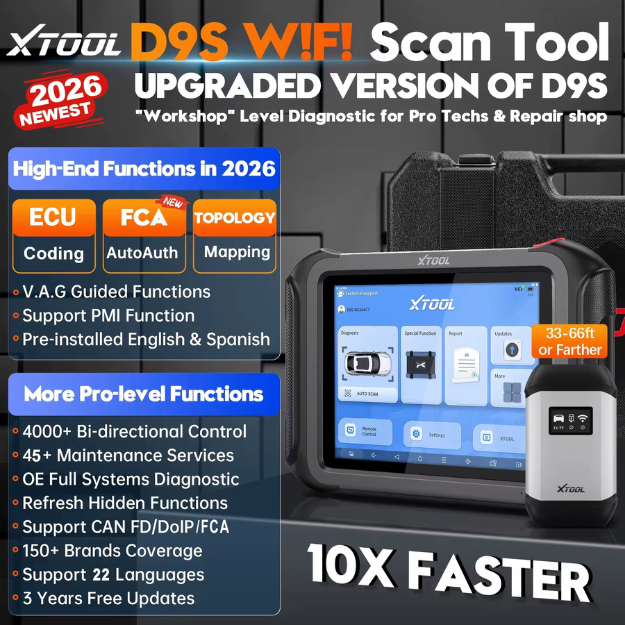 XTOOL D9S Wi-Fi Kfz-Diagnosegerät in Schwarz mit ECU-Codierung, Schlüsselprogrammierung und über 45 Reset-Funktionen für BMW und Volkswagen inklusive FCA SGW, DoIP und CAN FD Protokoll - Bild 2