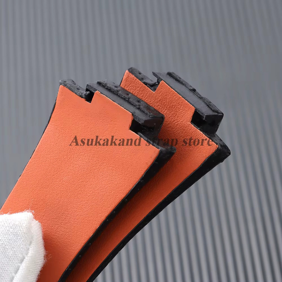 Uhrenarmband Leder, schwarz, orangefarben, Herren, 15 mm x 27 mm - Bild 2