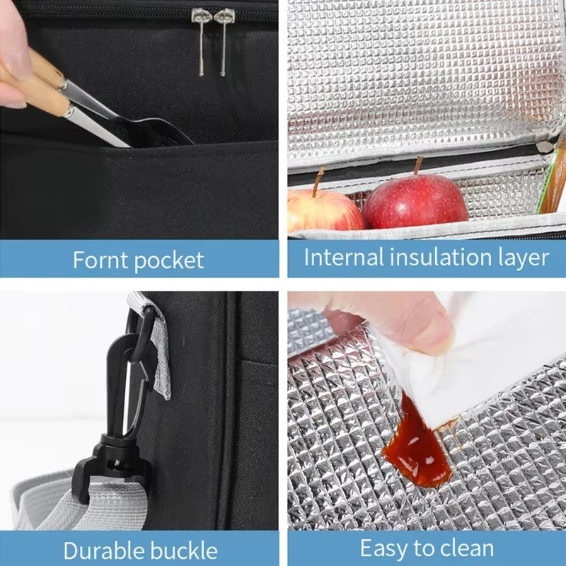 TRISJEM Isolierte Lunchbox in Grau mit Schultergurt, Wasserdichte Thermobox für Picknick und Büro - Bild 3