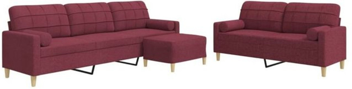 Vidaxl 3-tlg. Sofagarnitur mit Fußhocker und Dekokissen in Rot aus Stoff und Metall im modernen Design - Bild 1