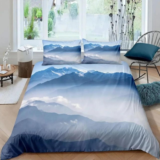 Bettwäscheset Lodestar Smoky Mountain Misty Forest mit Bettbezug und Kissenbezug in Blau, B/H: 200 x 200 cm - Bild 1
