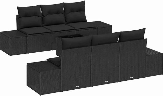7-teiliges vidaXL Garten-Sofa-Set in U-Form aus schwarzem Polyrattan mit Polstern - Bild 1