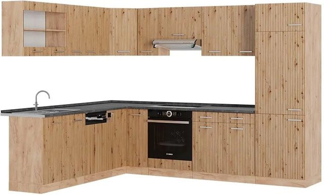 Vicco R-Line Eckküche Artisan-Eiche/Goldkraft Eiche in Anthrazit B/T/H: 227 x 287 cm - Bild 1