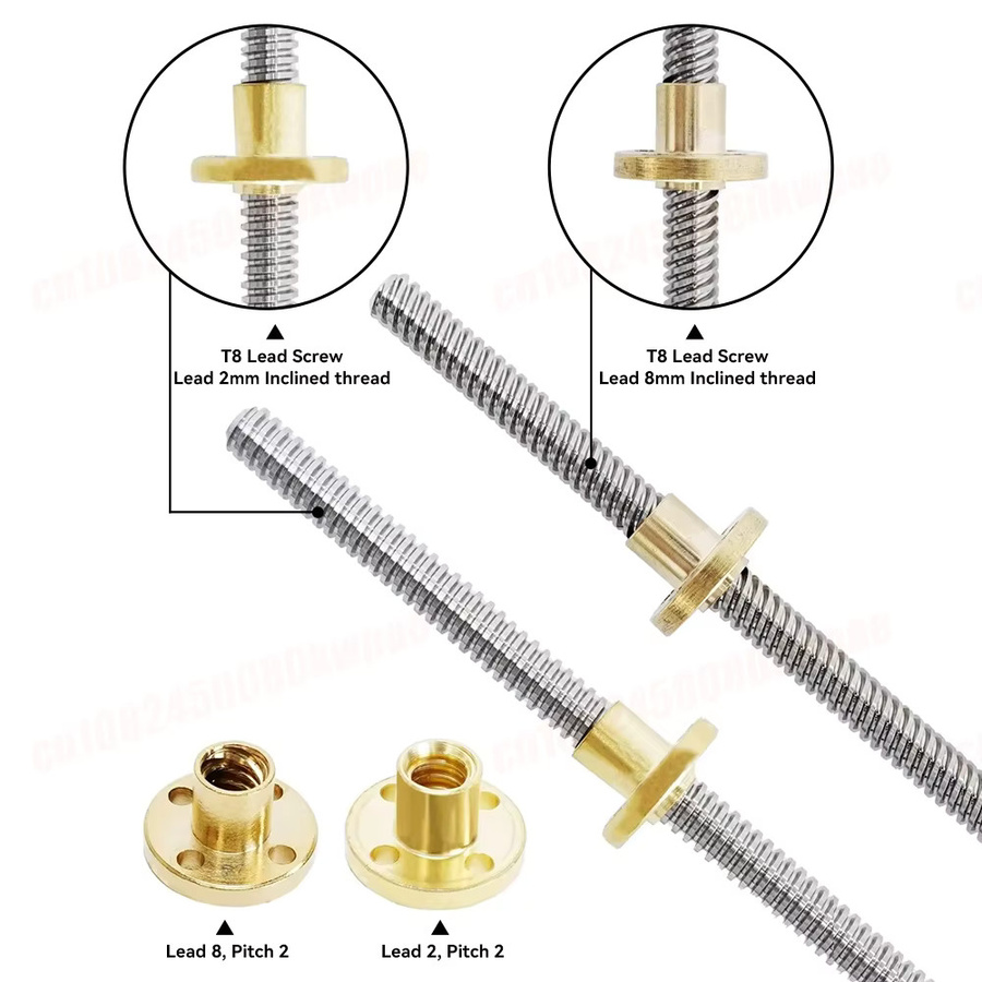 Torlipy T8-Leitspindel mit Messingmutter in Silber für 3D-Drucker-Teile, Außendurchmesser 8 mm, Steigung 2 mm - Bild 2
