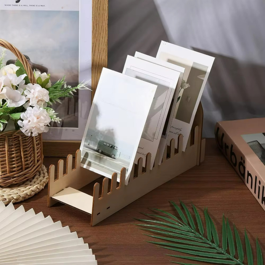 2er-Set Holz-Grußkarten-Display mit 12 Slots für Postkarten und Aufkleber, abgestufter Ausstellungsständer für den Tisch, Breite: 26,95 cm, Tiefe: 14,12 cm - Bild 3