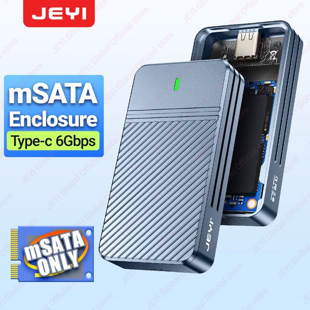 JEYI mSATA zu USB 3.1 Gen2 10Gbps SSD Gehäuse mit USB-C Anschluss, Grau - Bild 1