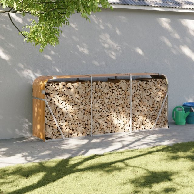 vidaXL Kaminholzunterstand aus verzinktem Stahl in Holzoptik, Hellbraun, B/T/H: 234 x 45 x 100 cm - Bild 2